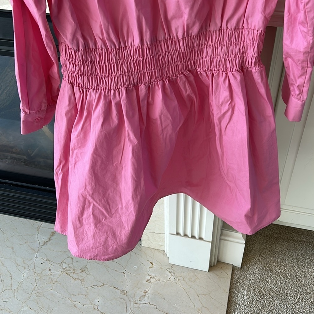 Zara Pink Cotton Poplin Long Sleeve Shirt Min Dress Medium - Picture 10 of 10